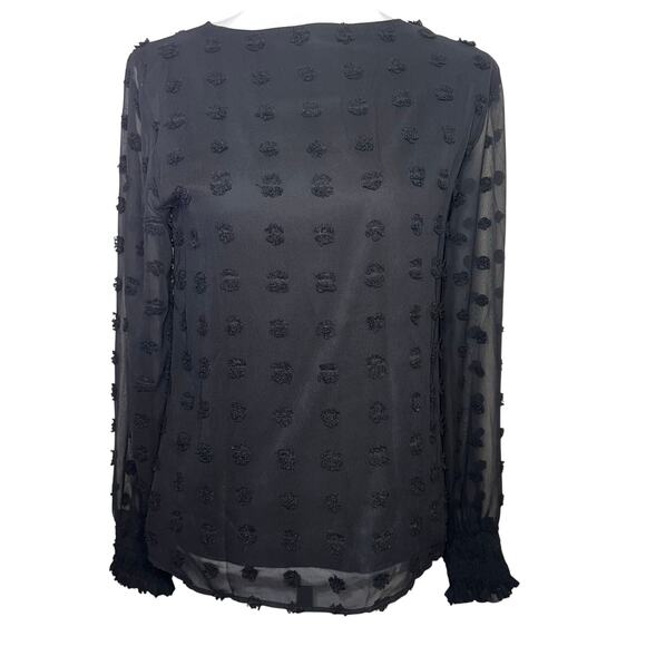 Blooming Jelly Chiffon Pom Pom Elastic Ruffle Cuff Sheer Gothic Blouse Women's S - Picture 1 of 8